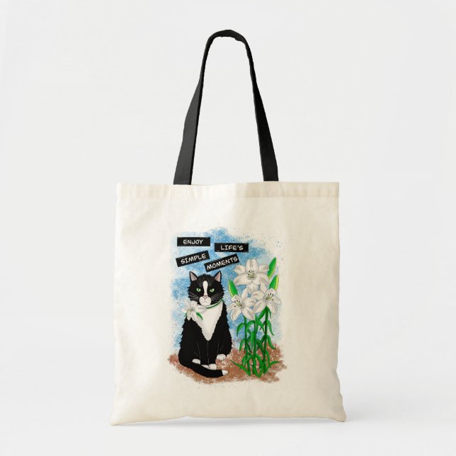 Tuxedo Cat och Lilies | Inspirationsoffert Tygkasse (Framsidan)