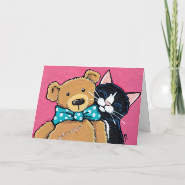 Tuxedo Cat och Nalle Tack Kort (Framsida)