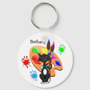 Tuxedo Cat och Paint Palette Nyckelring