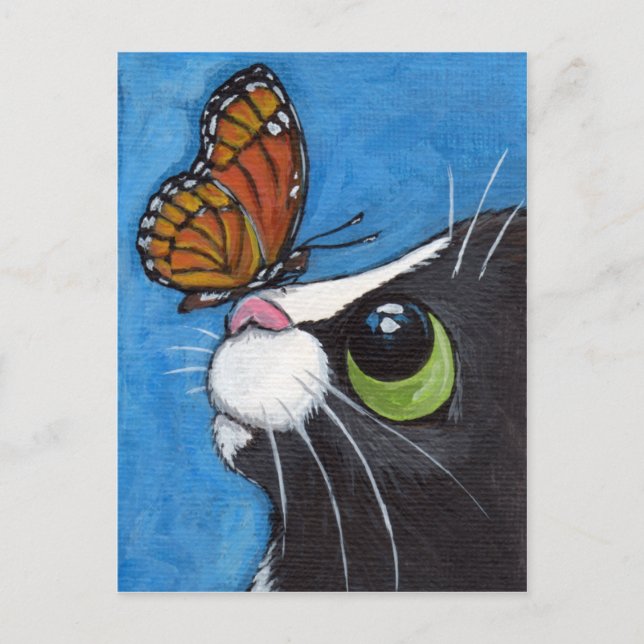Tuxedo Cat och Viceroy Butterfly Vykort (Framsida)