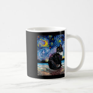 Tuxedo Cat on Beach Starry Natt Impressionist Art Kaffemugg