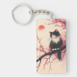 Tuxedo Cat on Cherry Blommar Japansk estetisk