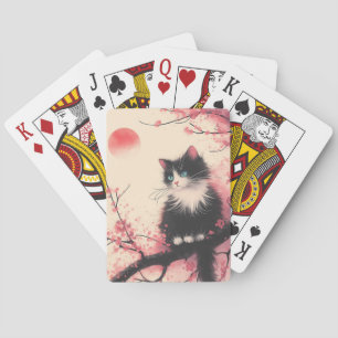 Tuxedo Cat on Cherry Blommar Japansk estetisk Casinokort