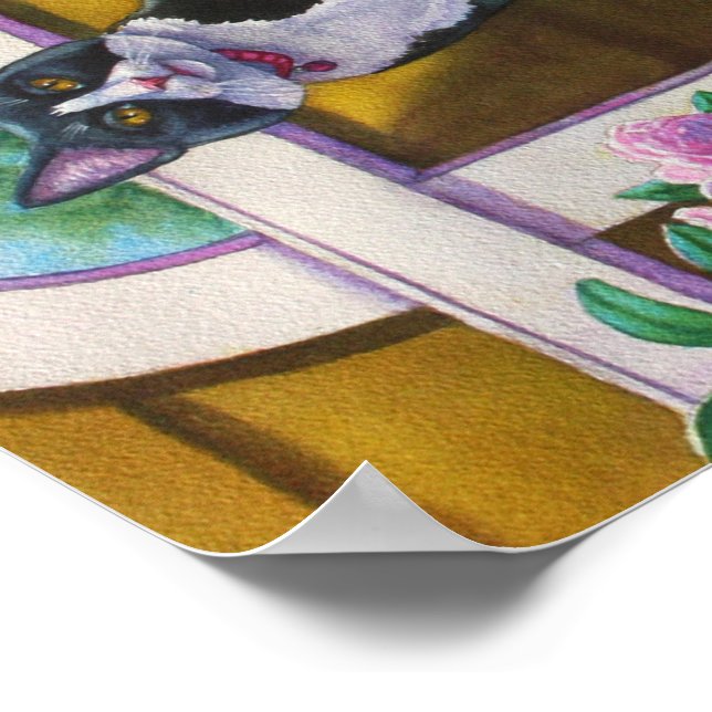 Tuxedo Cat on Ladder Poster (Hörn)