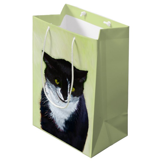 Tuxedo Cat Painting - Cute Original Cat Art (Framsidan Vinklad)