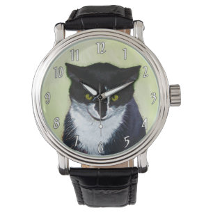 Tuxedo Cat Painting - Cute Original Cat Art Armbandsur