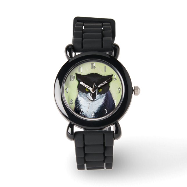 Tuxedo Cat Painting - Cute Original Cat Art Armbandsur (Framsida)