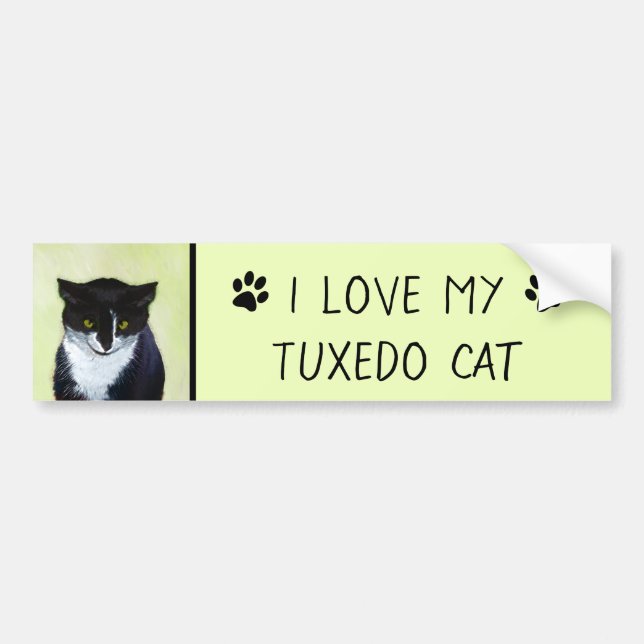 Tuxedo Cat Painting - Cute Original Cat Art Bildekal (Framsidan)