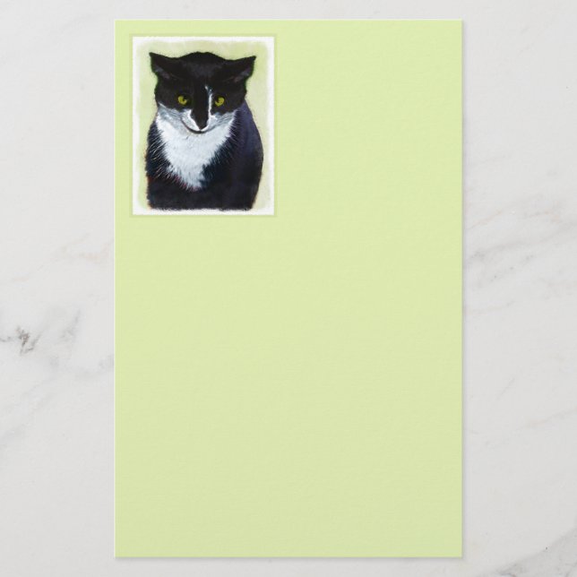Tuxedo Cat Painting - Cute Original Cat Art Brevpapper (Framsida)