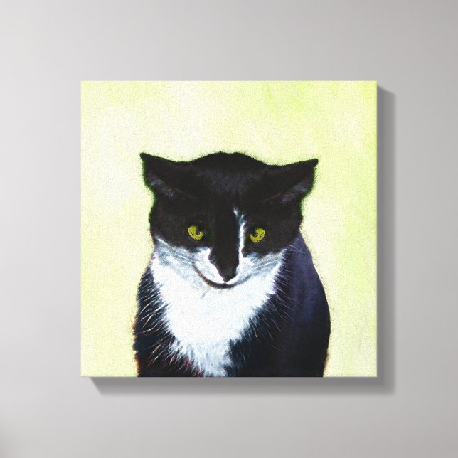 Tuxedo Cat Painting - Cute Original Cat Art Canvastryck (Framsida)