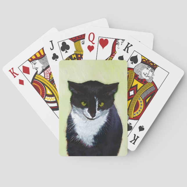 Tuxedo Cat Painting - Cute Original Cat Art Casinokort (Baksidan)