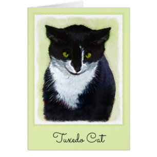 Tuxedo Cat Painting - Cute Original Cat Art Hälsningskort