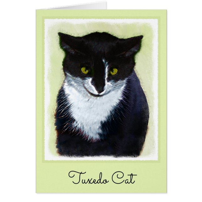 Tuxedo Cat Painting - Cute Original Cat Art Hälsningskort (Framsidan)
