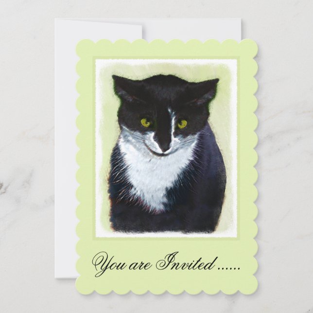 Tuxedo Cat Painting - Cute Original Cat Art Inbjudningar (Framsida)
