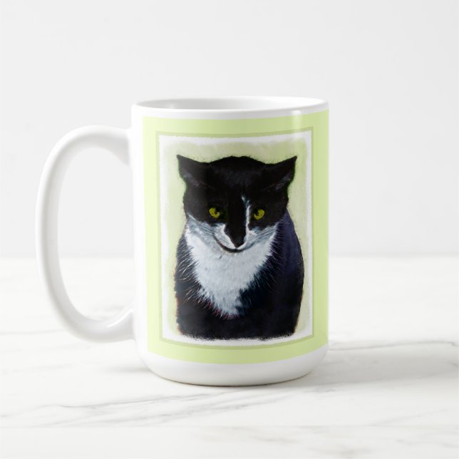 Tuxedo Cat Painting - Cute Original Cat Art Kaffemugg (Vänster)
