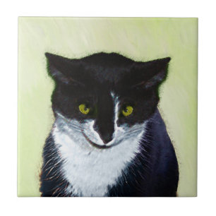 Tuxedo Cat Painting - Cute Original Cat Art Kakelplatta