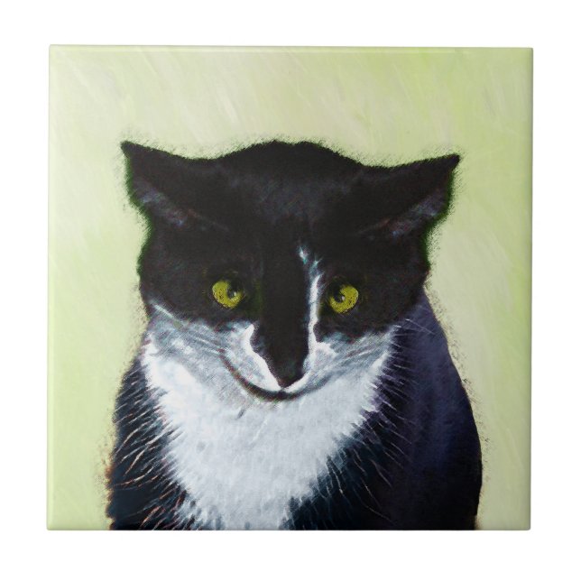 Tuxedo Cat Painting - Cute Original Cat Art Kakelplatta (Framsidan)