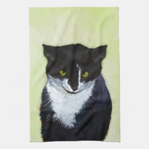Tuxedo Cat Painting - Cute Original Cat Art Kökshandduk