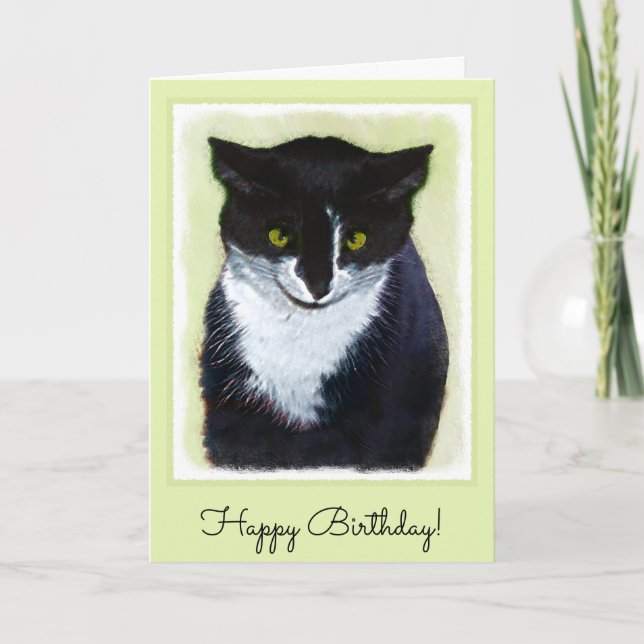 Tuxedo Cat Painting - Cute Original Cat Art Kort (Framsida)