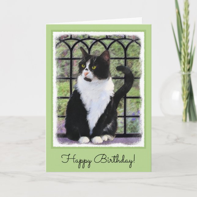 Tuxedo Cat Painting - Cute Original Cat Art Kort (Framsida)