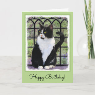 Tuxedo Cat Painting - Cute Original Cat Art Kort