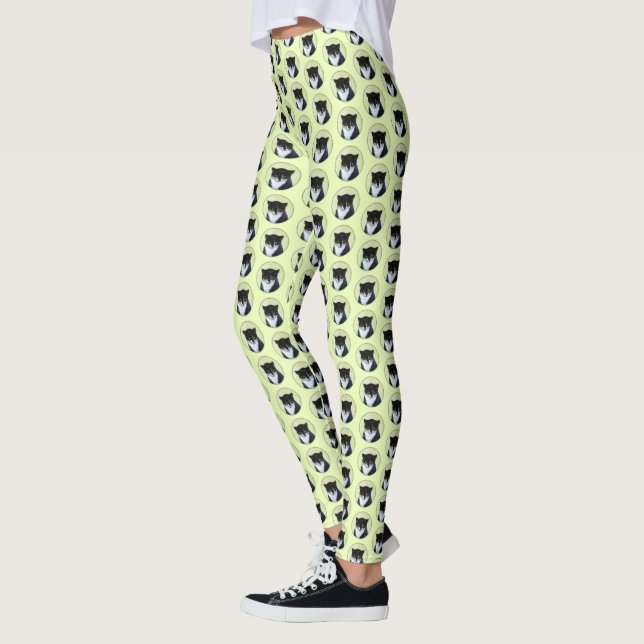 Tuxedo Cat Painting - Cute Original Cat Art Leggings (Vänster)