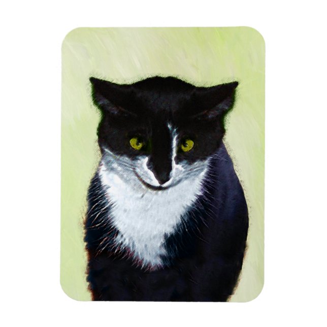 Tuxedo Cat Painting - Cute Original Cat Art Magnet (Vertikal)