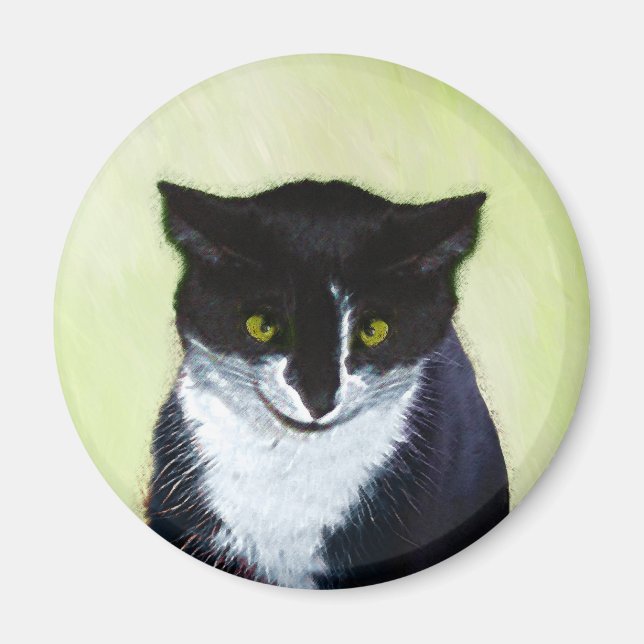 Tuxedo Cat Painting - Cute Original Cat Art Magnet (Framsidan)