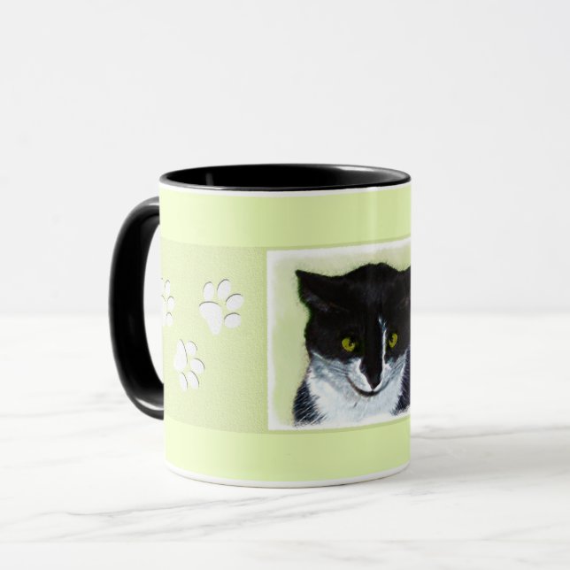 Tuxedo Cat Painting - Cute Original Cat Art Mugg (Framsida vänster)