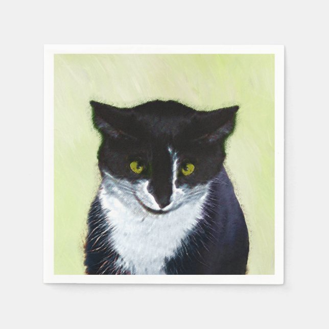 Tuxedo Cat Painting - Cute Original Cat Art Pappersservett (Framsidan)