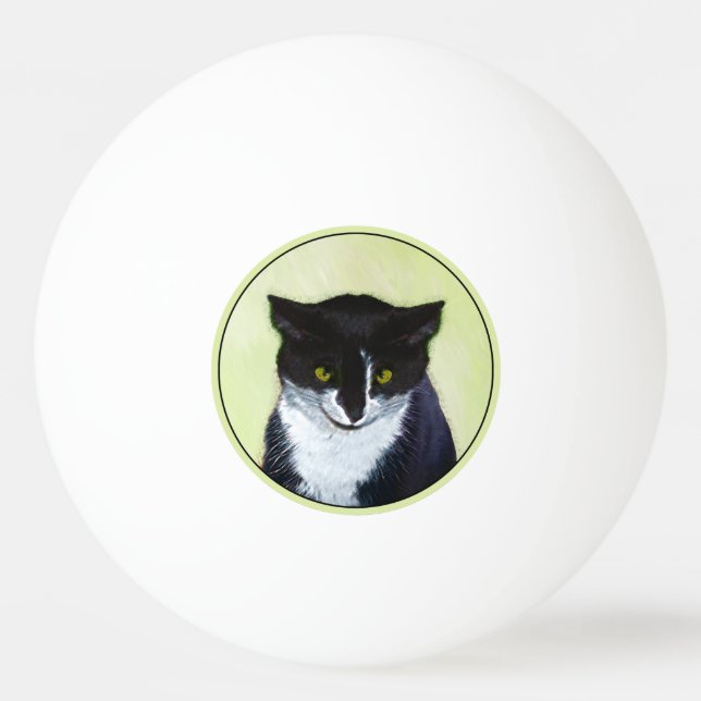 Tuxedo Cat Painting - Cute Original Cat Art Pingisboll (Framsidan)