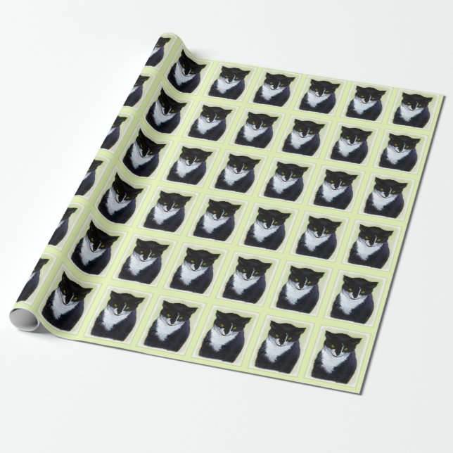 Tuxedo Cat Painting - Cute Original Cat Art Presentpapper (Utrullad)