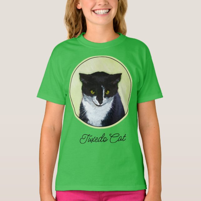 Tuxedo Cat Painting - Cute Original Cat Art T-Shir T Shirt (Framsida)
