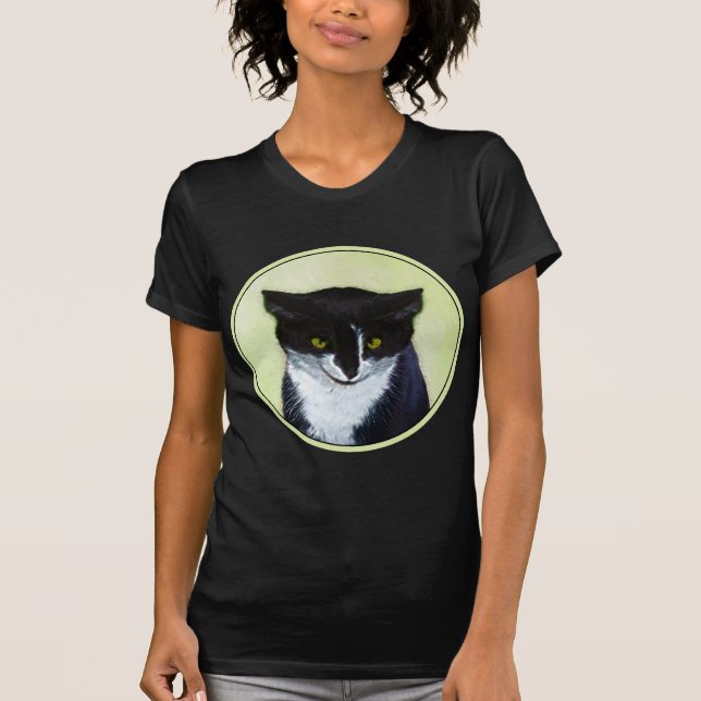 Tuxedo Cat Painting - Cute Original Cat Art T Shirt (Framsida)