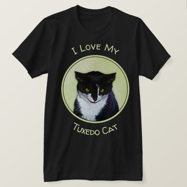 Tuxedo Cat Painting - Cute Original Cat Art T Shirt (Design framsida)