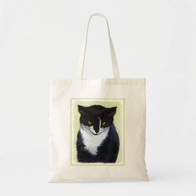 Tuxedo Cat Painting - Cute Original Cat Art Tygkasse (Framsidan)
