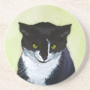 Tuxedo Cat Painting - Cute Original Cat Art Underlägg Sandsten