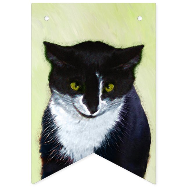 Tuxedo Cat Painting - Cute Original Cat Art Vimplar (Sextonde flaggan)