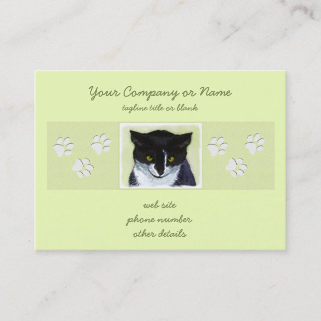Tuxedo Cat Painting - Cute Original Cat Art Visitkort (Framsida)