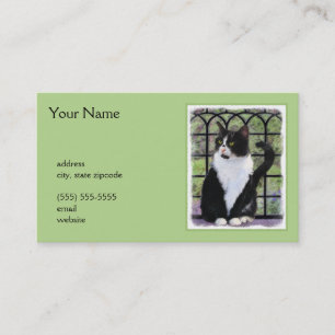 Tuxedo Cat Painting - Cute Original Cat Art Visitkort