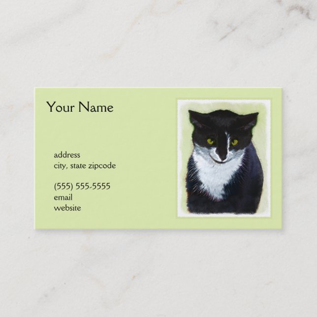 Tuxedo Cat Painting - Cute Original Cat Art Visitkort (Framsida)