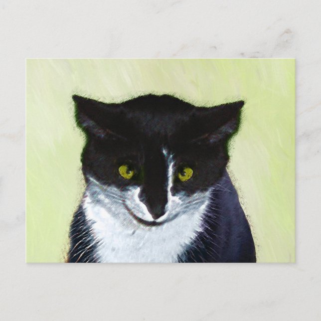 Tuxedo Cat Painting - Cute Original Cat Art Vykort (Framsida)