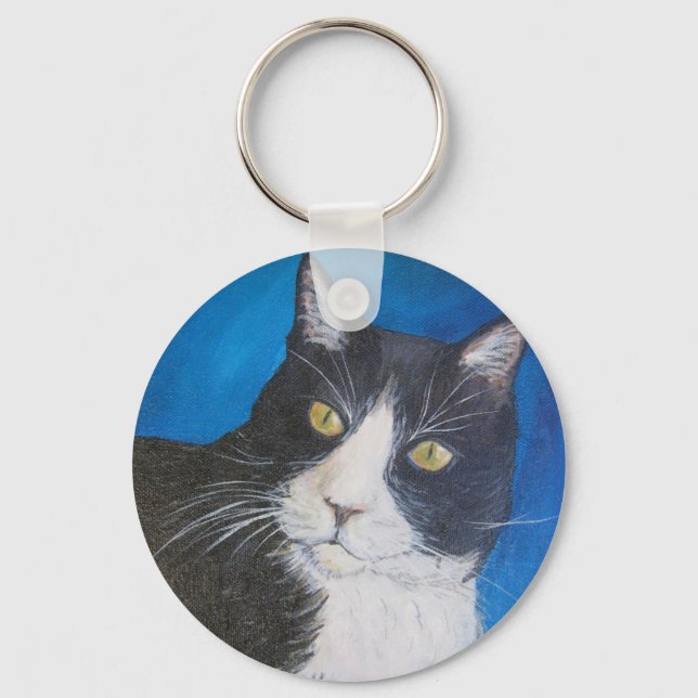 Tuxedo Cat Painting Nyckelring (Framsida)