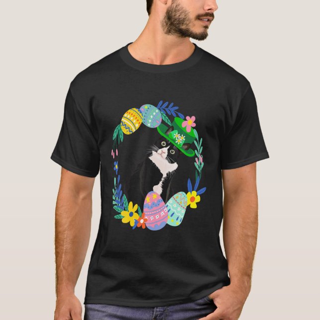 Tuxedo Cat Påskägg Bunny Hat T Shirt (Framsida)