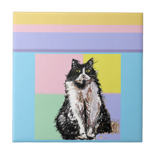 Tuxedo Cat Pastel Färg Rosa Girls Namn Kakelplatta