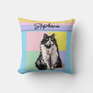Tuxedo Cat Pastel Färg Rosa Girls Namn Kudde