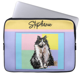 Tuxedo Cat Pastel Färg Rosa Girls Namn Laptop Fodral