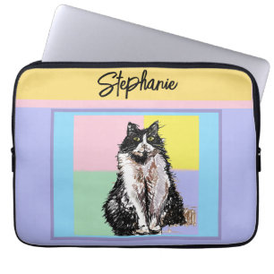 Tuxedo Cat Pastel Färg Rosa Girls Namn Laptop Fodral