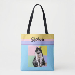 Tuxedo Cat Pastel Färg Rosa Girls Namn Tygkasse