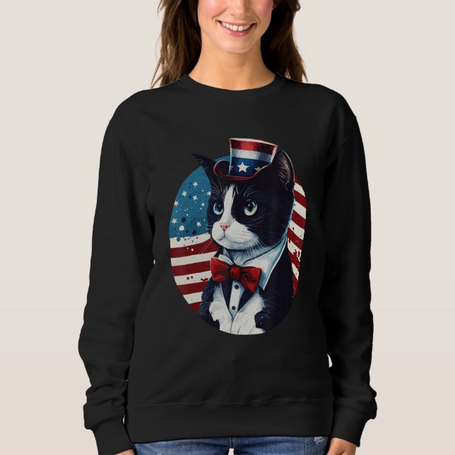 Tuxedo Cat Patriot USA 4th of July Men Women T Shirt (Framsida)